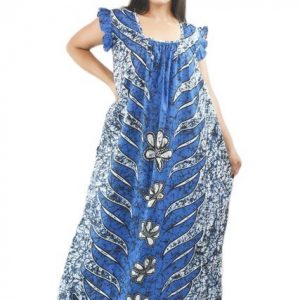 Blue square neck Pleated Sleeve