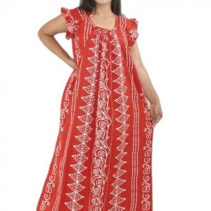 Red Square neck Pleated Sleeve