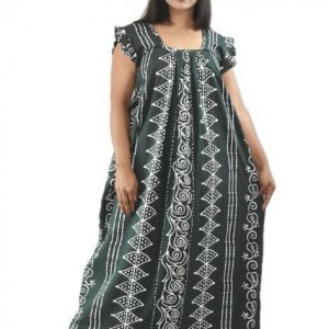 Green Square neck Pleated Sleeve