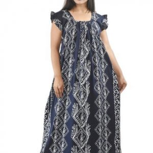 Navy Blue Square neck Pleated Sleeve