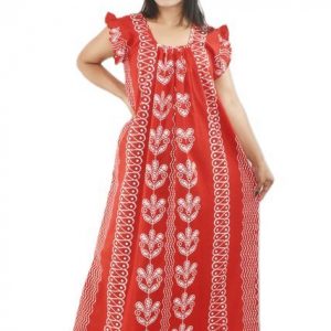 Red Square neck Pleated Sleeve