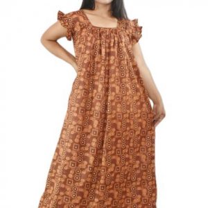Brown Square neck with pleated sleeves