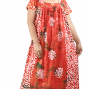 Red Pure cotton Square Neck Short Sleeves With Chord