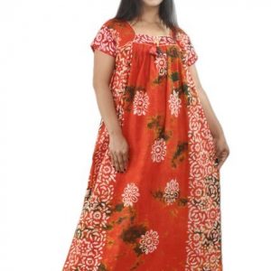 Orange Pure cotton Square Neck Short Sleeves With Chord
