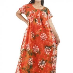 Orange Pure cotton Round Neck Chord With Front Button