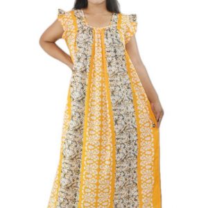 Yellow Sqrare Neck Pleated Sleeve