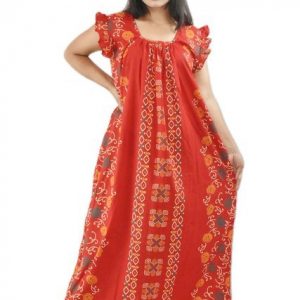 Red Square Neck Pleated Sleeve