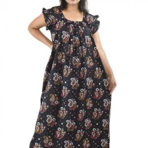 Navy Blue Square Neck Pleated Sleeve