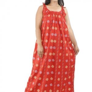 Red Pure cotton Ribbon maxi nighty
