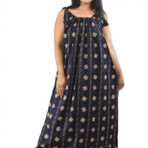 Navy Blue Pure cotton Ribbon maxi nighty