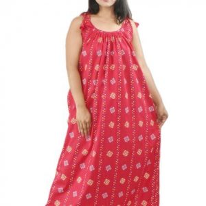 Pink Pure cotton Ribbon maxi nighty