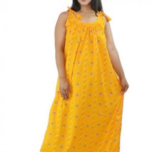 Yellow Pure cotton Ribbon maxi nighty