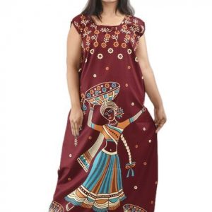 Maroon Round Neck Sleeveless Allan Maxi Nighty