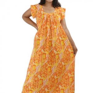 Yellow Pure Cotton Square Neck Pleated Sleeve