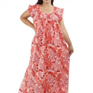 Red Pure Cotton Square Neck Pleated Sleeve
