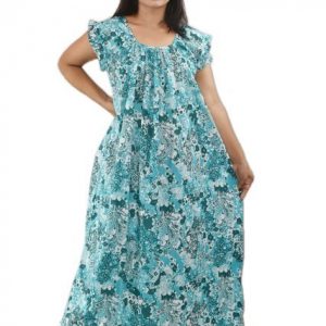 Sky Blue Pure Cotton Square Neck Pleated Sleeve
