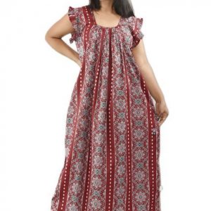 Maroon Pure Cotton Square Neck Pleated Sleeve