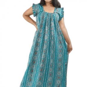 Sky Blue Pure Cotton Square Neck Pleated Sleeve
