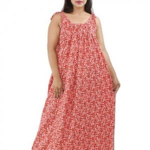Red Pure Cotton Square Neck Pleated Sleeve