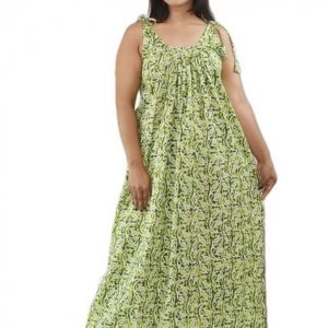 Green Pure Cotton Square Neck Pleated Sleeve