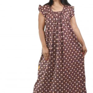 Brown Square Neck Pleated Sleeve