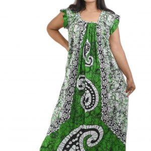 Green Square Neck Pleated Sleeve