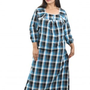 Sky Blue Square Neck With Chord Winter Woolen Cotton Nighty