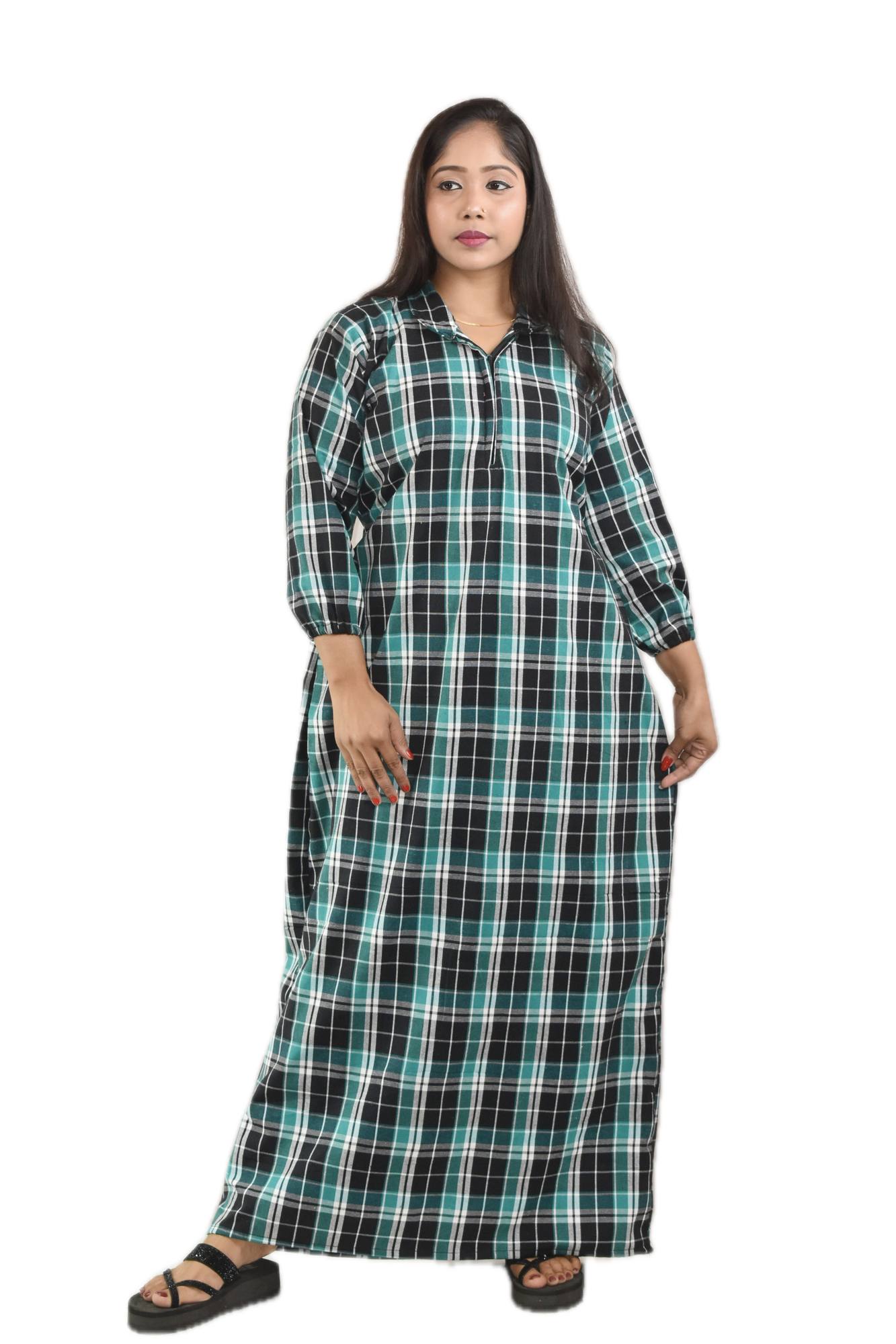 Green Shirt Collar With Front chain Winter Woolen Cotton Nighty