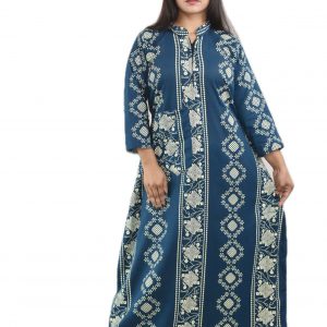Blue Cotton Full Sleeve Collar Nighty