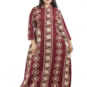 Maroon Cotton Full Sleeve Collar Nighty