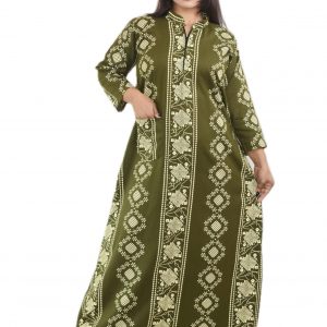 Green Cotton Full Sleeve Collar Nighty