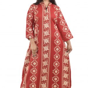 Red Cotton Full Sleeve Collar Nighty