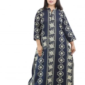 Navy Blue Cotton Full Sleeve Collar Nighty