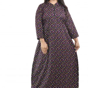 Purple Cotton Full Sleeve Collar Nighty
