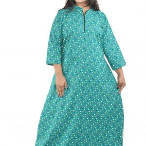 Sea Green Cotton Full Sleeve Collar Nighty