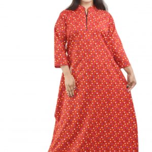Red Cotton Full Sleeve Collar Nighty