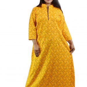 Yellow Cotton Full Sleeve Collar Nighty