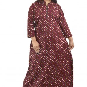 Maroon Cotton Full Sleeve Collar Nighty