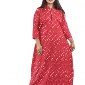 Pink Cotton Full Sleeve Collar Nighty