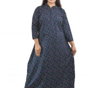Navy Blue Cotton Full Sleeve Collar Nighty