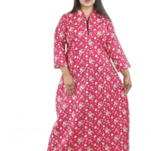 Pink Cotton Full Sleeve Collar Nighty