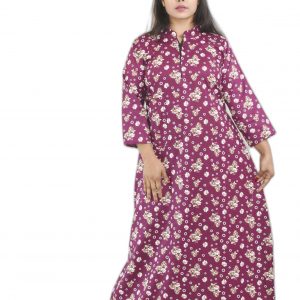 Purple Cotton Full Sleeve Collar Nighty