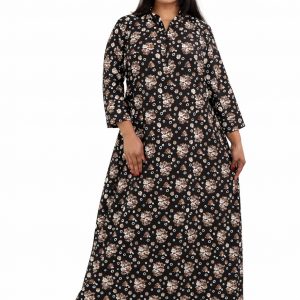 Black Cotton Full Sleeve Collar Nighty