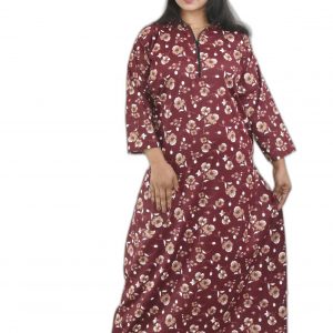 Maroon Cotton Full Sleeve Collar Nighty