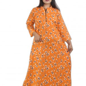 Orange Cotton Full Sleeve Collar Nighty