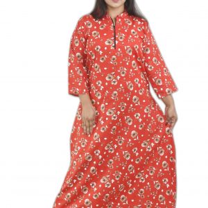Red Cotton Full Sleeve Collar Nighty