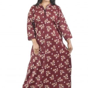 Maroon Cotton Full Sleeve Collar Nighty