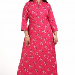 Pink Cotton Full Sleeve Collar Nighty