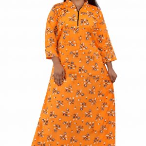 Yellow Cotton Full Sleeve Collar Nighty