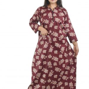 Maroon Cotton Full Sleeve Collar Nighty